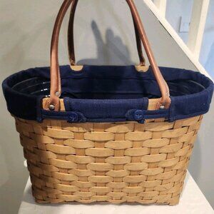 Longaberger 2003 Hand Woven Boardwalk Basket Purse Tote Prot. Liner Signed